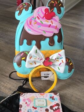 Disney Loungelfly MINI SWEETS Backpack, Headband And Wallet
